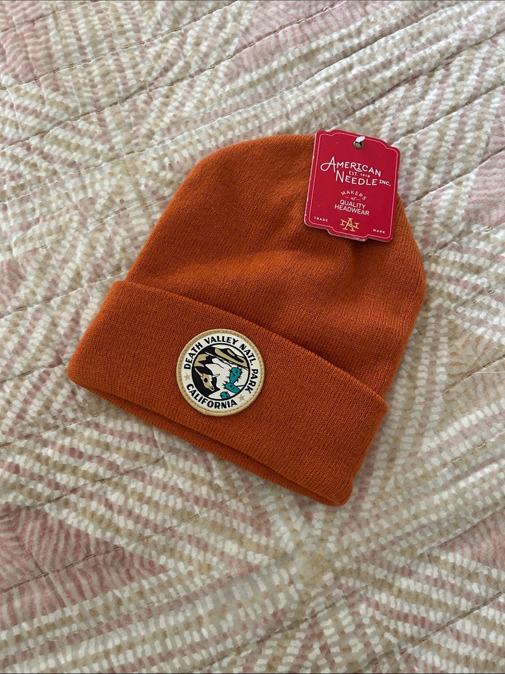 American Needle Orange Cuffed Beanie with Death Valley Patch